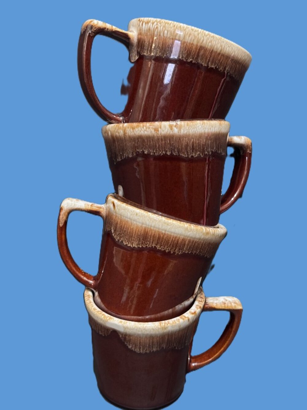 McCoy Lancaster Colony Era Set of 4 Brown Drip Glaze Coffee Mugs, Vintage 1970s